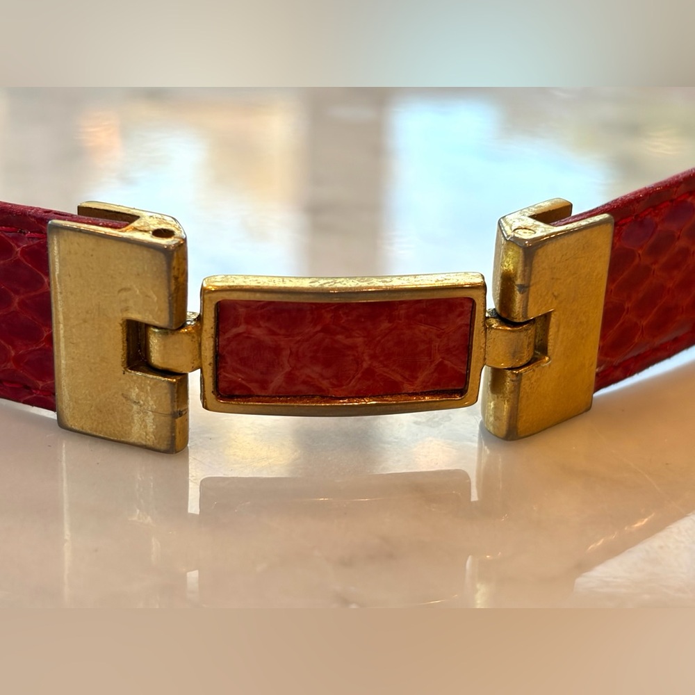 Vintage real Snakeskin belt, slim, gold hinges and buckle, red, M, 27-32, GUC - Picture 8 of 13